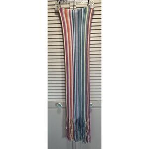 GAP Knit Striped Pastel Colors Long Scarf Fringe Soft Warm Winter Pink/Yellow